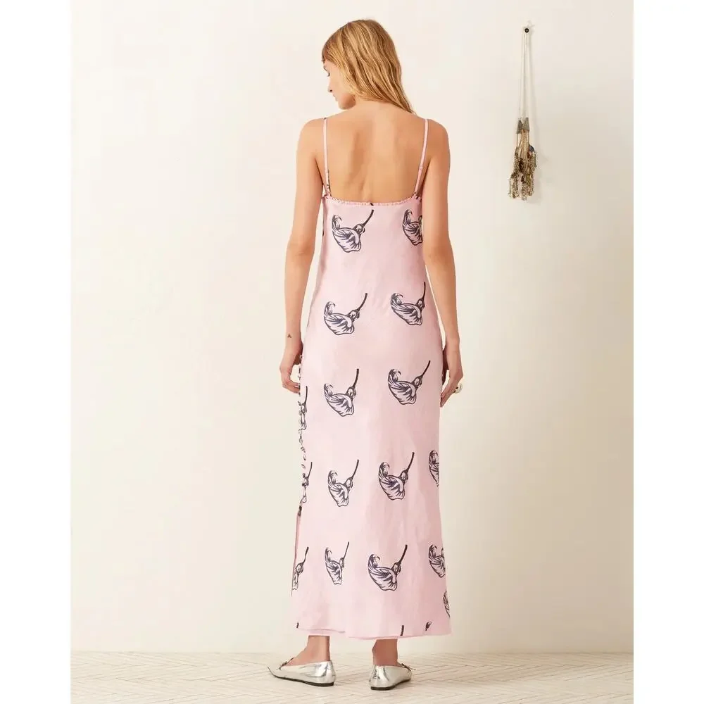 Large Alix of Bohemia Athens Pink Calla Lily Silk Slip Dress Sweetheart Lined - Picture 2 of 16